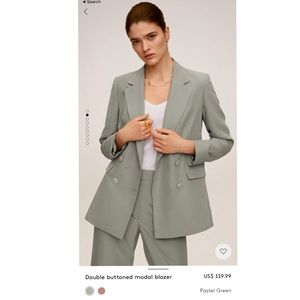 Mango Double buttoned modal blazer | Pastel Green | Size 4